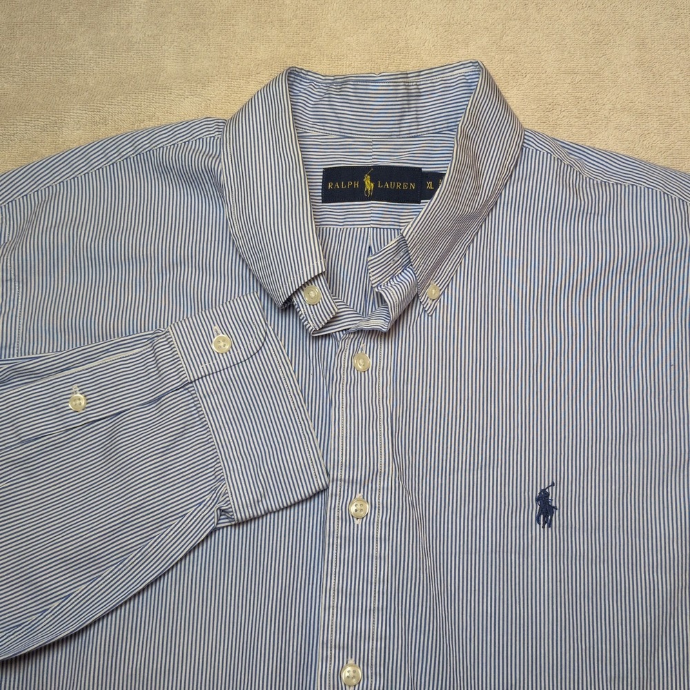 Polo Ralph Lauren Mens Blue/White Stripe Button-Down Long Sleeve Shirt Size XL